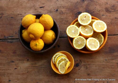 Lemons in ceramic bowls